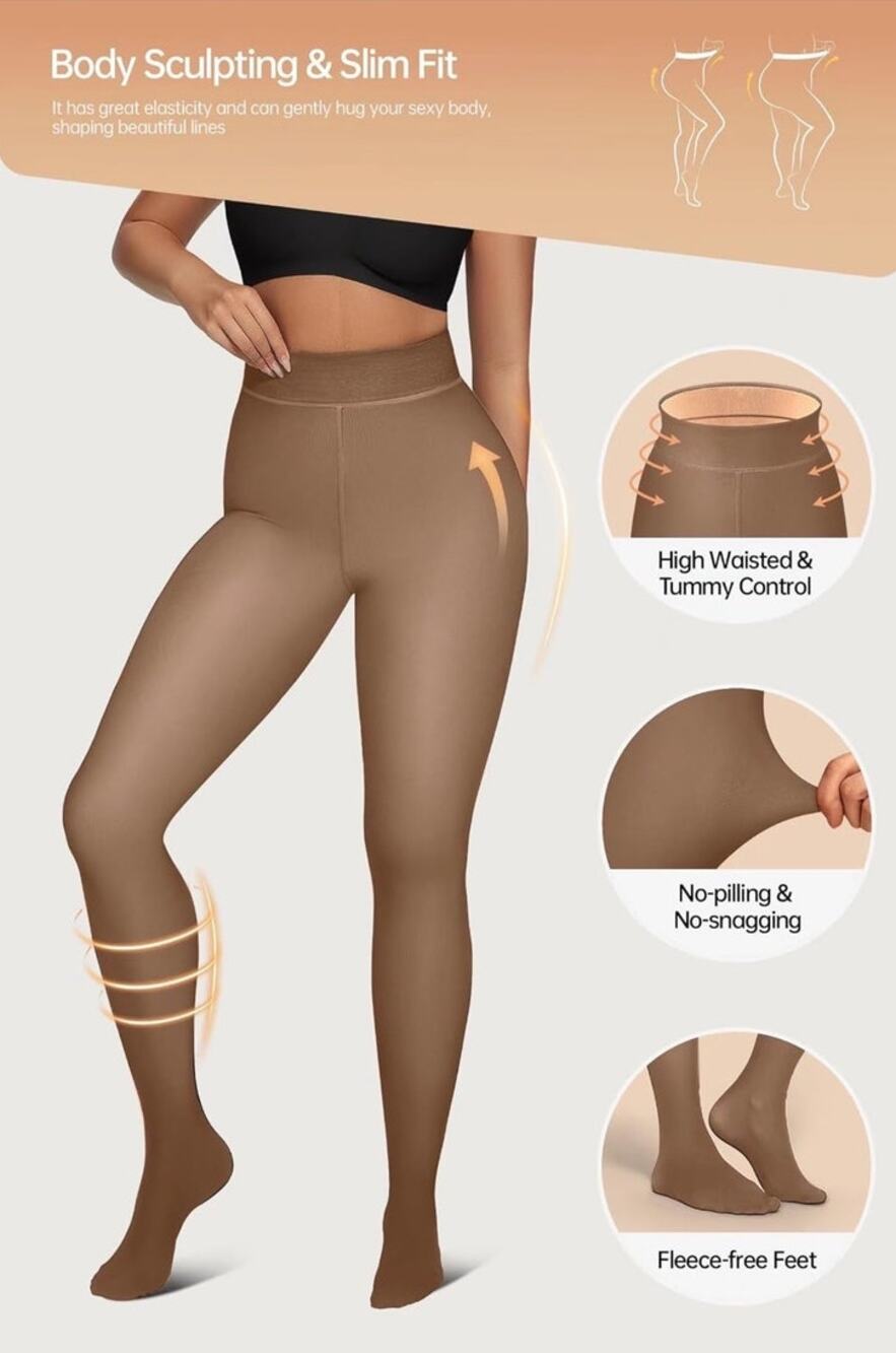 Oeak Womens Fleece Lined Sheer Tights Black Skin Thermal Pantyhose Winter